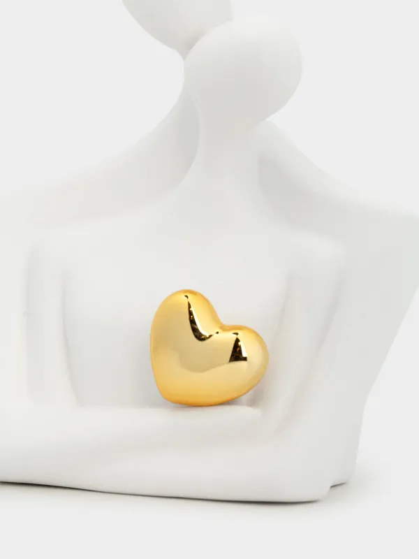 Statuette, 18 cm, porcelain P, byellow-golden, Lovers with a heart, Face, image-4