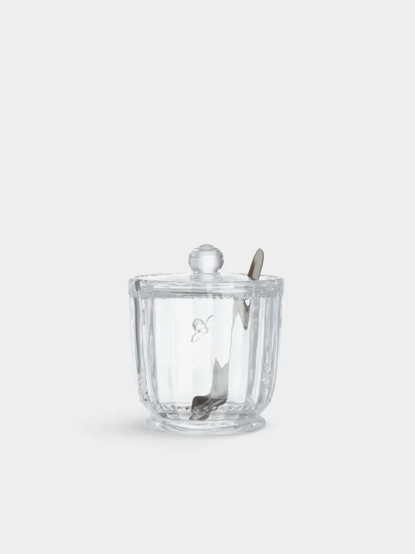 Sugar bowl, 12 cm, 370 ml, with spoon, glass R / steel, Honey, image-1
