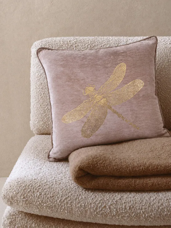 Decorative pillow, 45x45 cm, chenille / corduroy, gray-beige, Dragonfly, Dragonfly, image-2