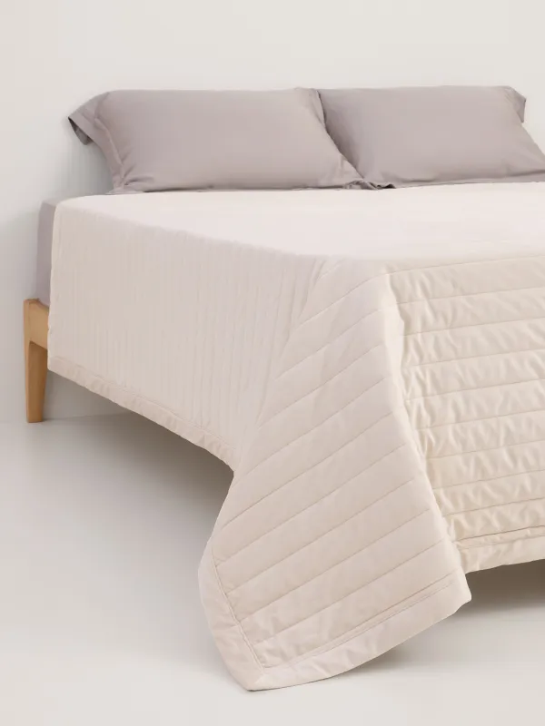 Bedspread, 220x240 cm, quilted, velvet/microfiber, beige, Stripes, Stitch velvet, image-0