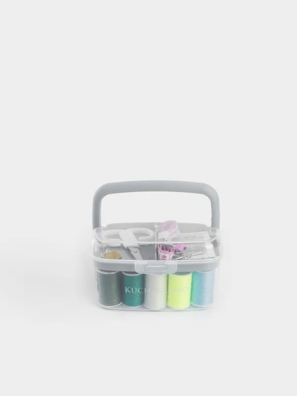 Sewing and needlework set, 13x10 cm, 40 items, in organizer, plastic / metal, gray, Thread, image-0