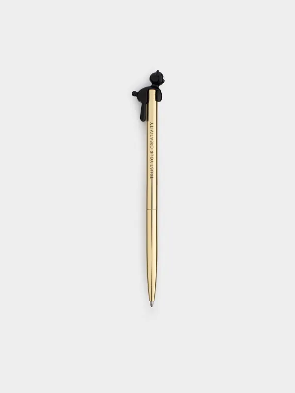 Ballpoint pen, 14 cm, with a figure, metal, gold, Black cat, Draw figure, image-1