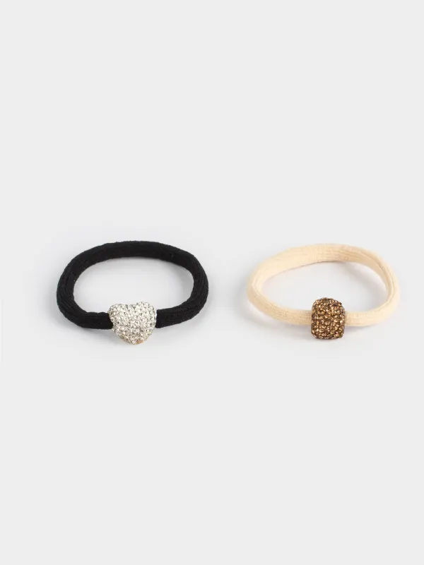 Hair ties set, 6 cm, 2 pcs, polyester / metal, Silver/Champagne, Gracile, image-2