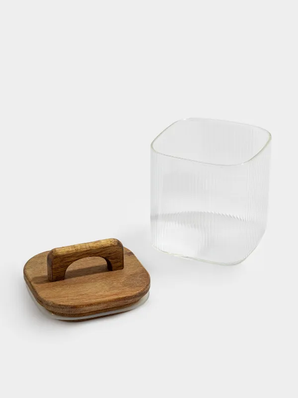 Bulk products jar, 650 ml, glass R / wood, square, Ravi wood, image-3