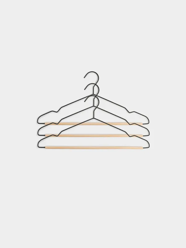 Hanger, 42 cm, 3 pieces, metal / wood, black, Attic, image-0
