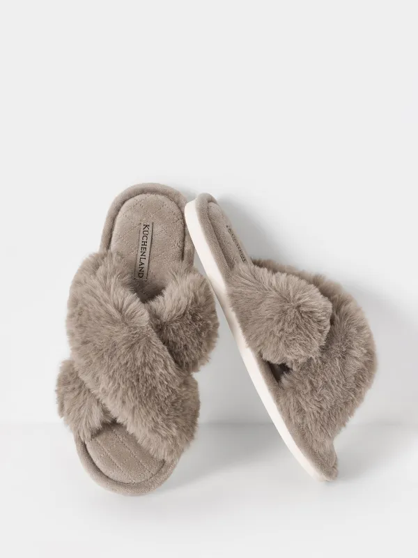 Women's slippers, homewear, size 36-37, polyester, brown, Tape, image-5