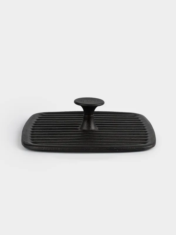 Grill press cover, 23 cm, cast iron, square, Black, Authentic, image-1