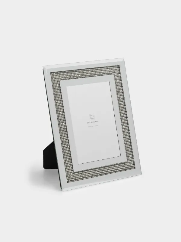 Photo frame, 18x23 cm, glass, mirror, Silver crystals, Glossy crystal, image-0