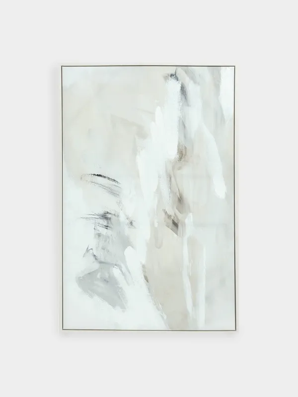 Framed painting, 80x120 cm, canvas, white and beige, Strokes, Abstract, image-0