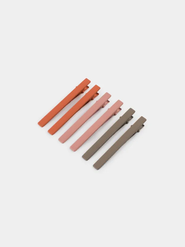 Hair clip, 6 cm, 6 pcs, metal, Color mix, Basic, image-1