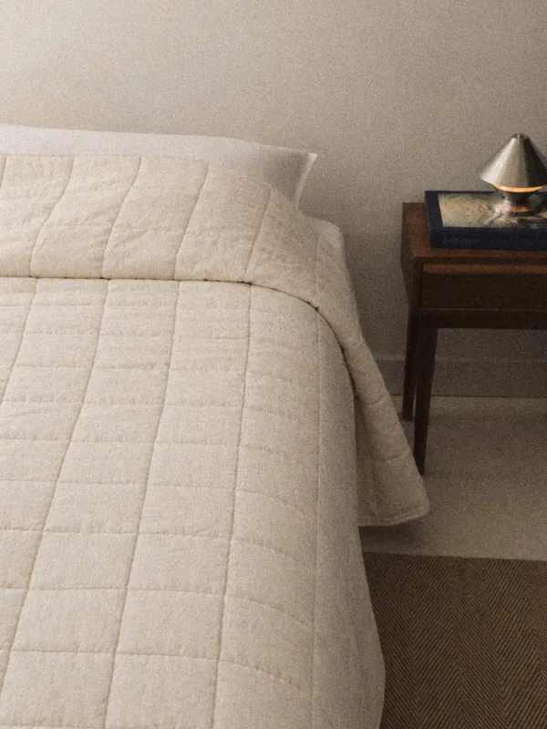 Bedspread, 220x240 cm, quilted, chenille/microfiber, beige, Squares, Stitch chenille, image-1