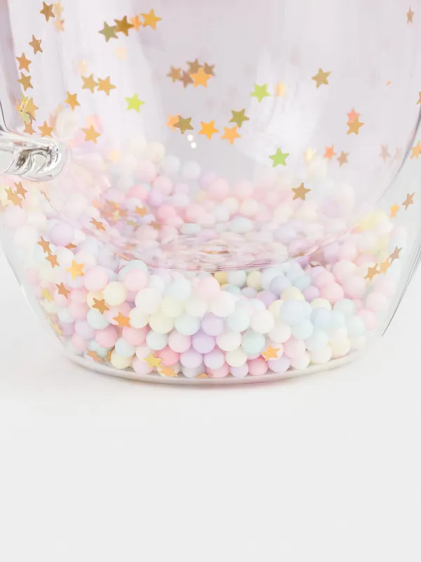 Mug, 330 ml, with balls, glass B, pink, Stars, Air sparkly, image-2