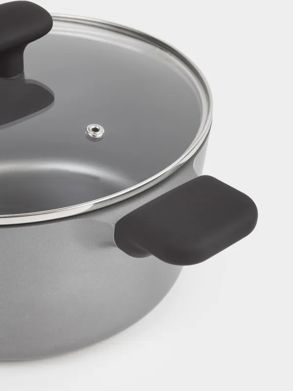 Pot, 24 cm, 4.8 l, with lid, coated, aluminum, grey-black, Mintali, image-1