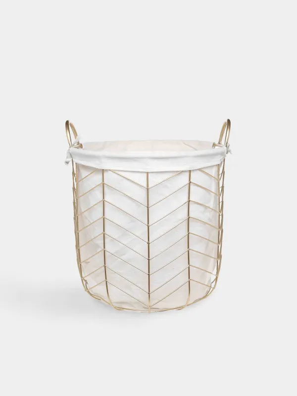 Laundry basket, 33x34 cm, with handles, metal / polyester, round, gold, Teca, image-0