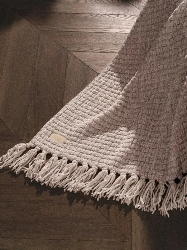 Plaid, 130x160 cm, with fringe, Chenille, milky, Chenill, image-2