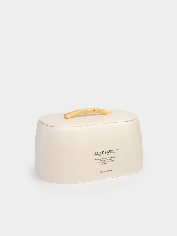Bread box, 33x23x18 cm, metal / wood, oval, milk, Course, image-1