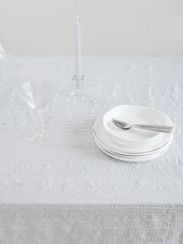 Tablecloth, 170x250 cm, polyester, Light gray, Crumpled effect, Dented, image-1