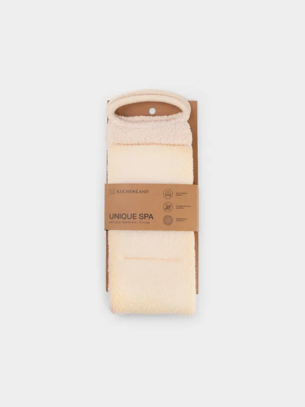 Washcloth-tape for washing the body, 70x12 cm, with filler, nylon / cotton, beige, Unique spa, image-4