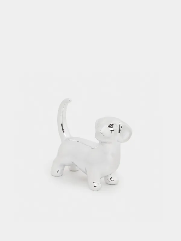 Jewelry holder, 8 cm, porcelain p, silver, dog, dog, image-1