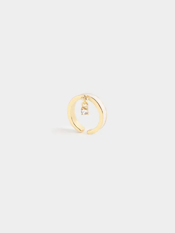 Ring, size S-M, single size, with pendant, metal, golden beige, Heart, Jewelry heart, image-2