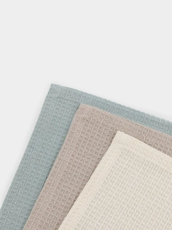 Kitchen towel, 40x60 cm, 3 pcs, cotton, menthol/brown / beige, Waffle, image-2