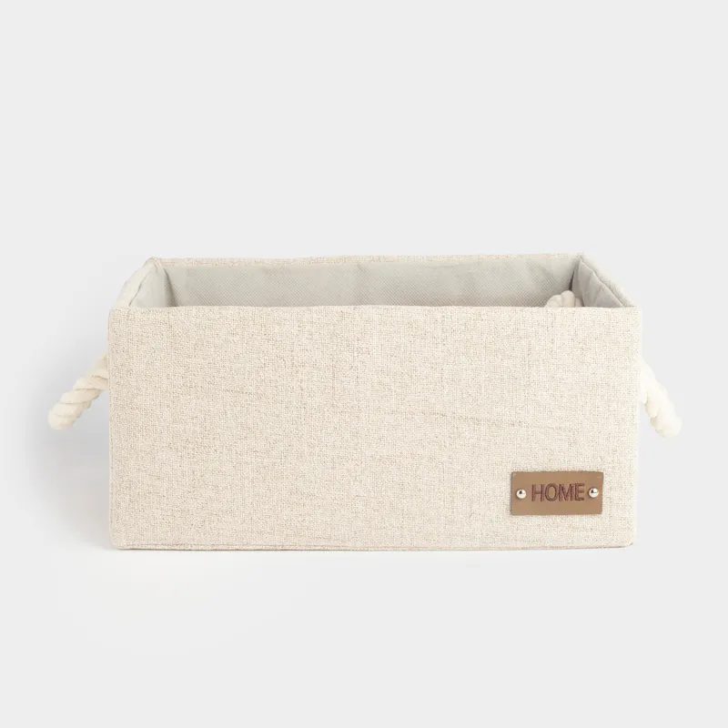 Storage basket, 38x28x17 cm, with handles, polyester, rectangular, Beige, Everyday