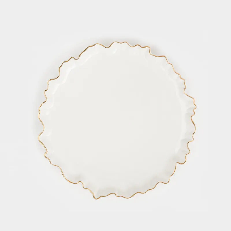 Dinner plate, 25 cm, porcelain P, with golden edging, Crumpled effect, Crumple gold