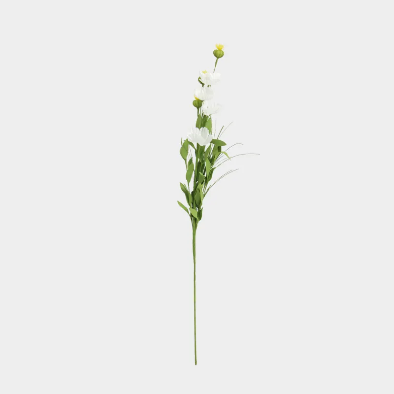 Decorative branch, 75 cm, EVA, White poppy, Poppy garden