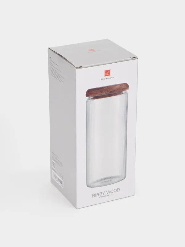 Bulk products jar, 1 l, glass R / wood, Ribby wood, image-5