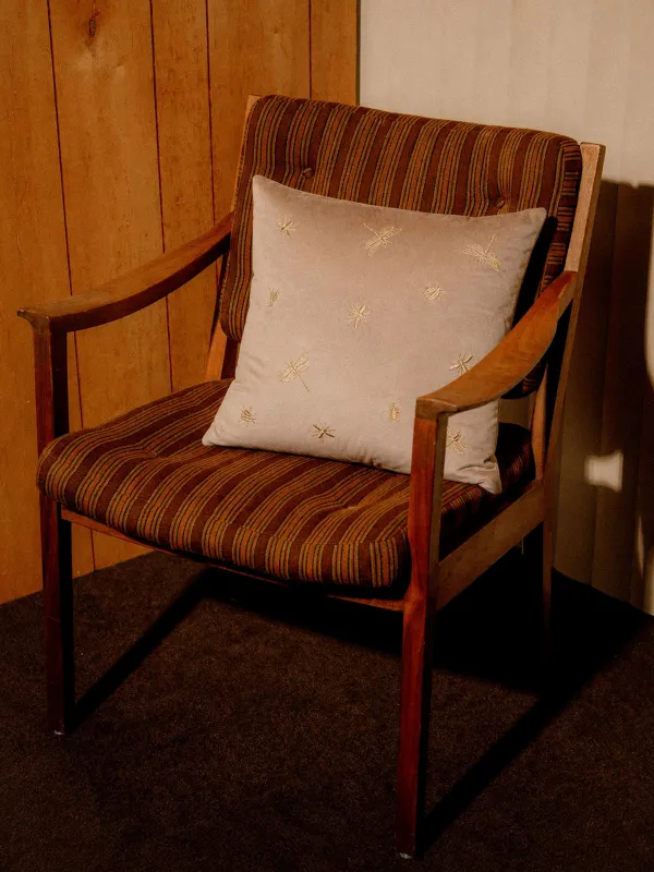 Decorative pillow, 45x45 cm, corduroy, light beige, Dragonflies and beetles, Bugs, image-2