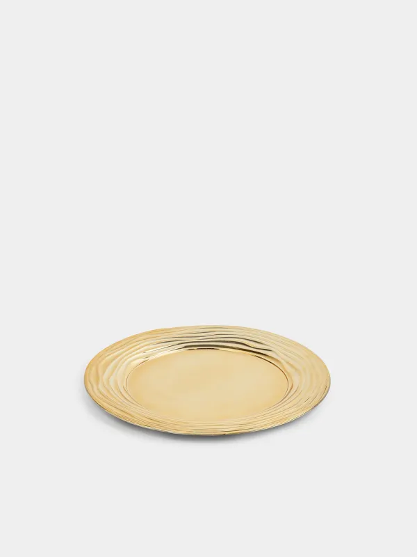 Charger plate, 33 cm, plastic, golden, Waves, plastic wave, image-1