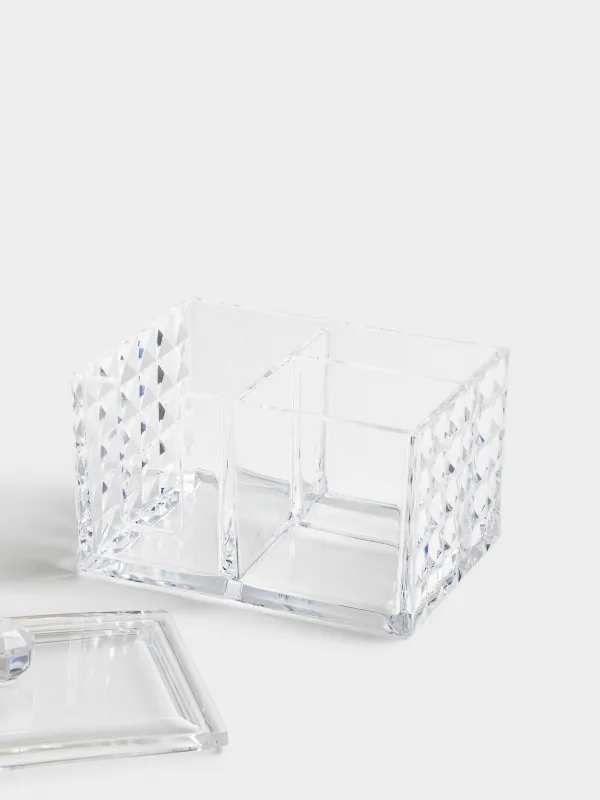 Container for cotton pads/swabs, 14x10 cm, 3 compartments, with lid, plastic, Kandy, image-3