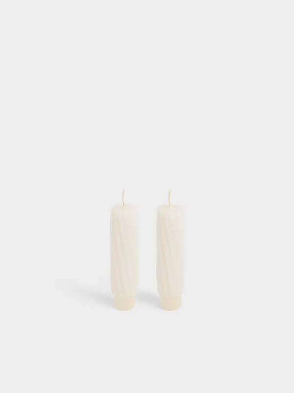 Cylindrical candle, 11 cm, milky, 2 pcs, Spiral, Spiral shape, image-0