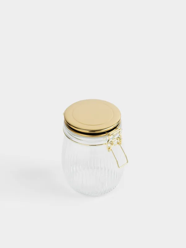 Bulk products jar, 750 ml, clip, glass / metal, golden, Ribby gold, image-2
