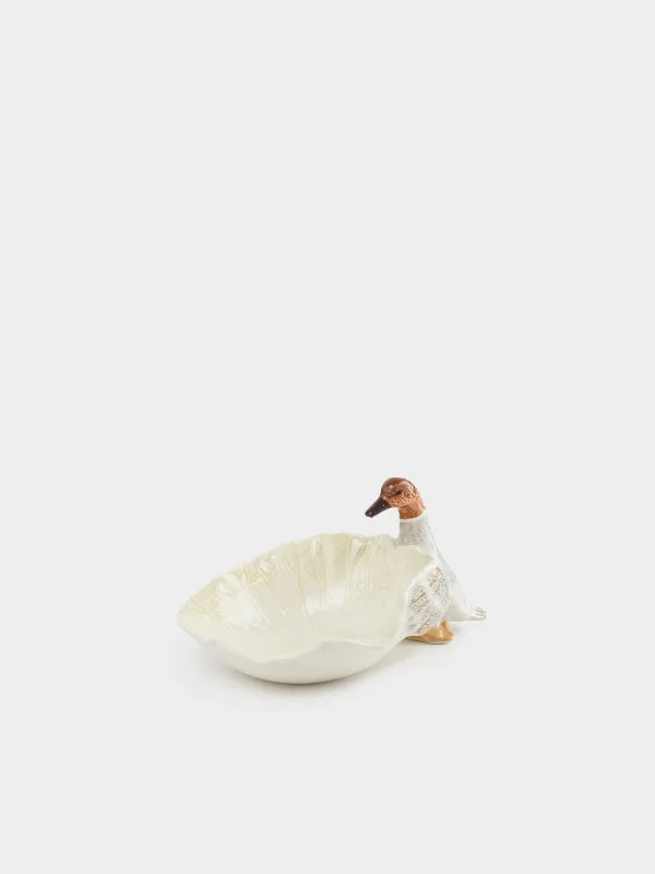 Deep dish, 20x14x18 cm, ceramic, white and gray, Duck and leaf, Duck, image-0