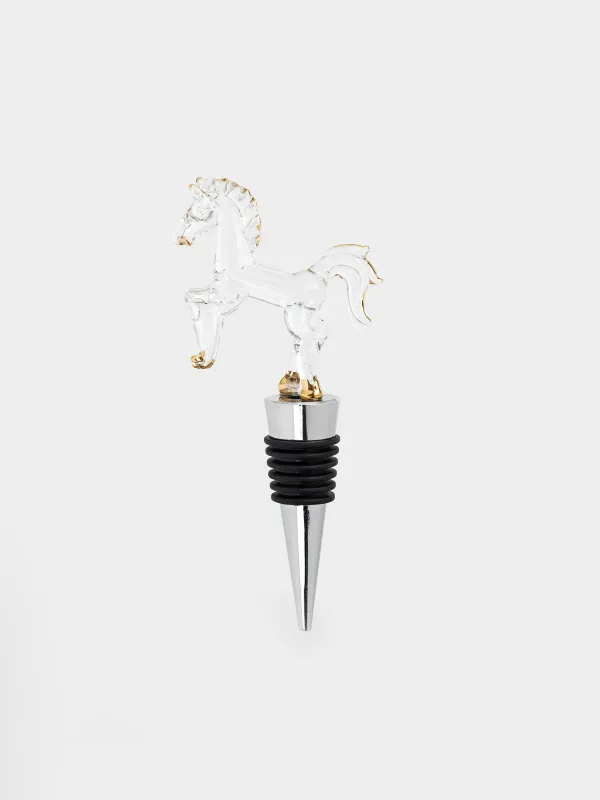 Bottle stopper, 12 cm, steel / glass, golden, Horse, Horse gold, image-0