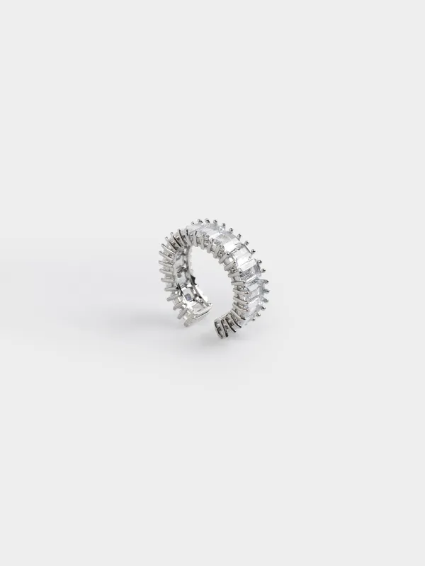 Ring, size S-M, single size, metal / glass, silver, Crystals, Jewelry crystal, image-2