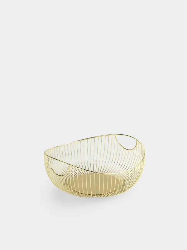 Fruit basket, 28 cm, with handles, metal, golden, Twist gold, image-2