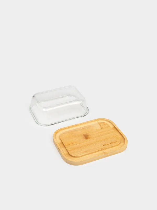 Butter dish, 18 cm, bamboo / glass, rectangular, Home made, image-3