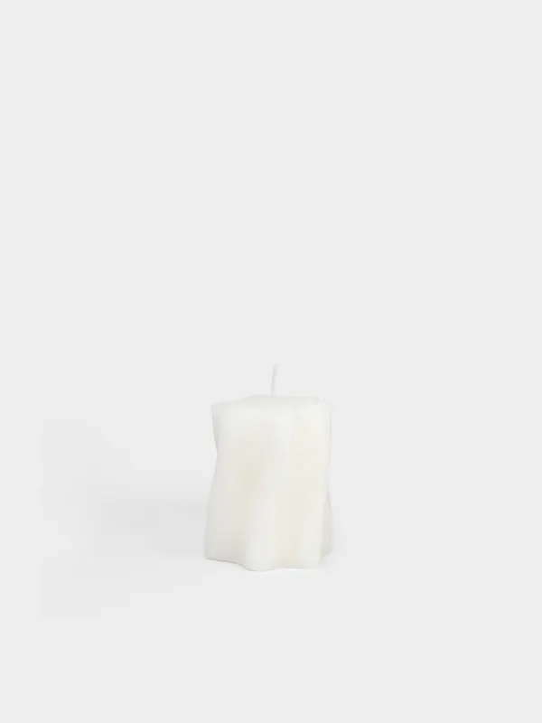 Candle 5x8 cm, cylindrical, milky, Waves, Ribbed candle, image-0