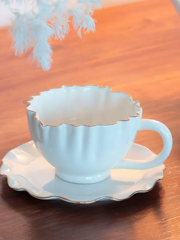Tea pair, 1 person, 2 items, 350 ml, porcelain P, with golden edging, Crumpled effect, Crumple gold, image-6