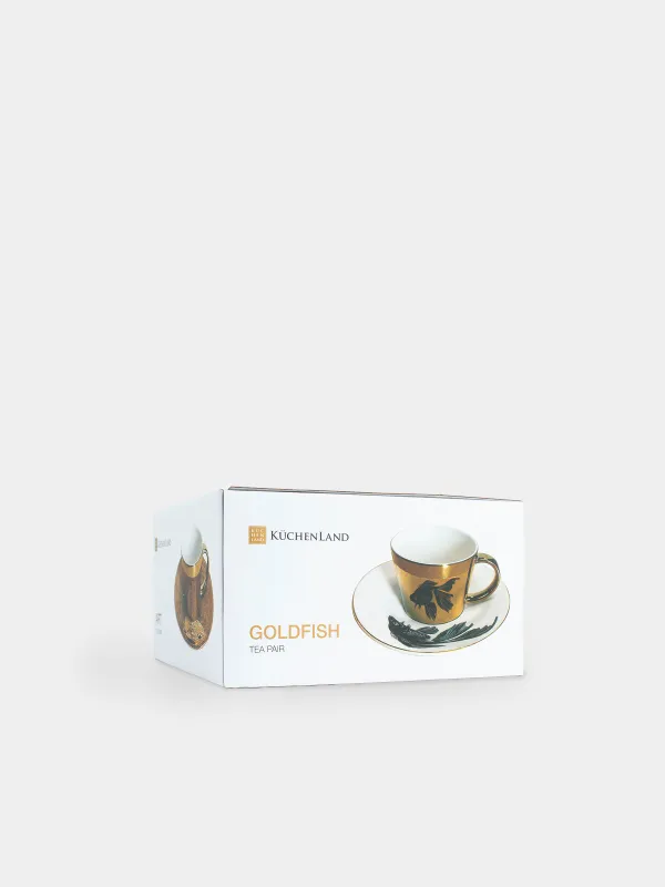 Tea pair, 1 pers, 2 items, 230 ml, porcelain P, white and golden, Fish, Goldfish, image-5