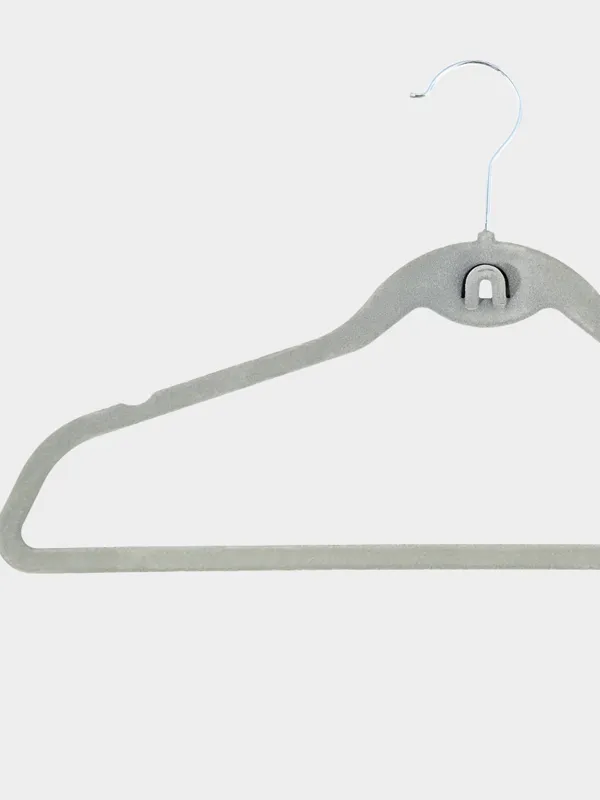 Hanger-hangers, 44 cm, 4 pcs, with a loop for the second hangers, flock, gray, Household, image-1