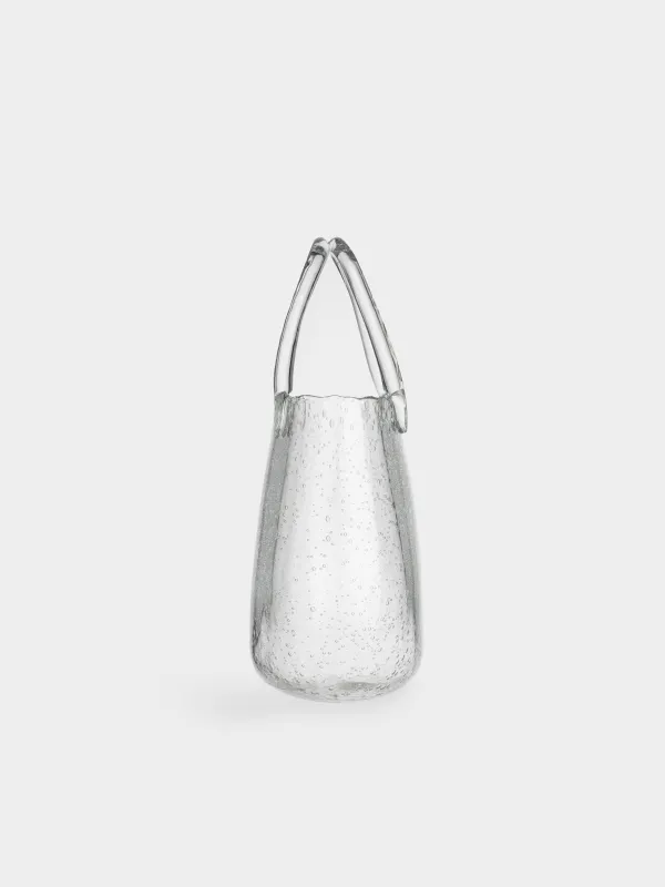 Flower vase, 31 cm, decorative, with handle, Glass, Bag, Clear, image-2