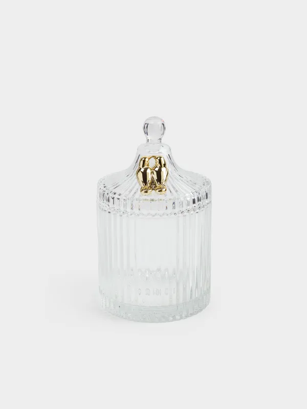 Storage container, 17x10 cm, 550 ml, with lid, glass R / metal, Golden dragonfly Selene, image-0