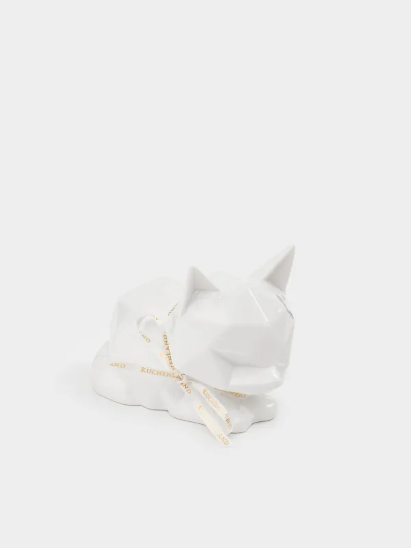 Decorative lamp, 13x9 cm, porcelain, white, Cat, Art modern, image-1