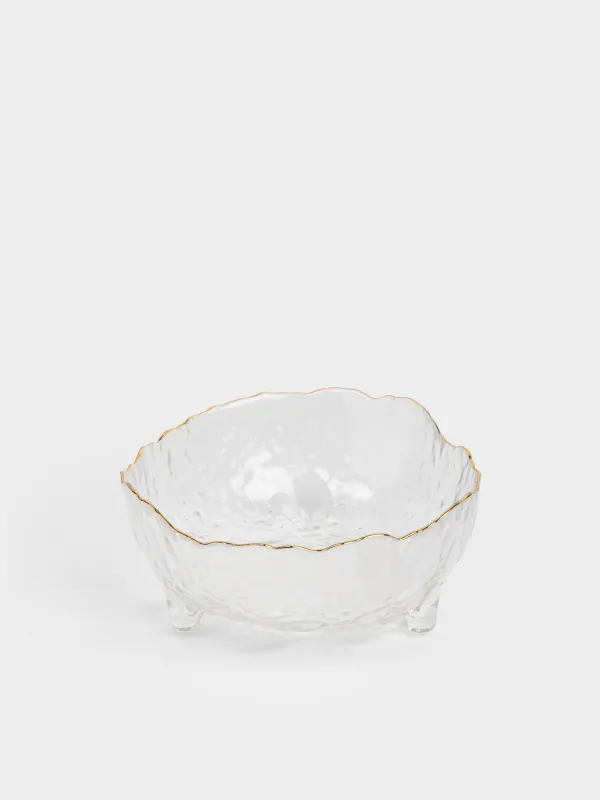 Salad bowl, 21x10 cm, 1.3 l, on legs, glass, with golden edging, Nautilus gold, image-2