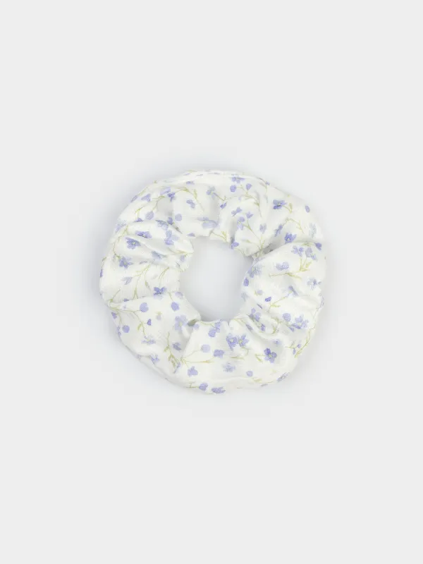 Hair tie, 10 cm, polyester, Blue flowers, Hair flowers, image-0
