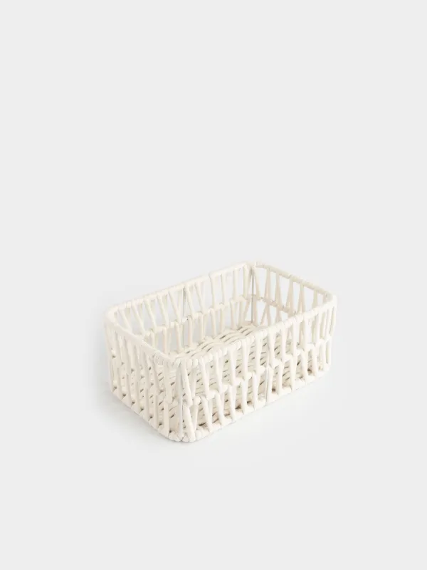Storage basket, 34x24x14 cm, cotton / metal, rectangular, milky, Weaving, Cozy, image-1