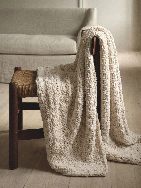 Plaid, 127x152 cm, knitted, polyester, Ivory, Neutral, image-1